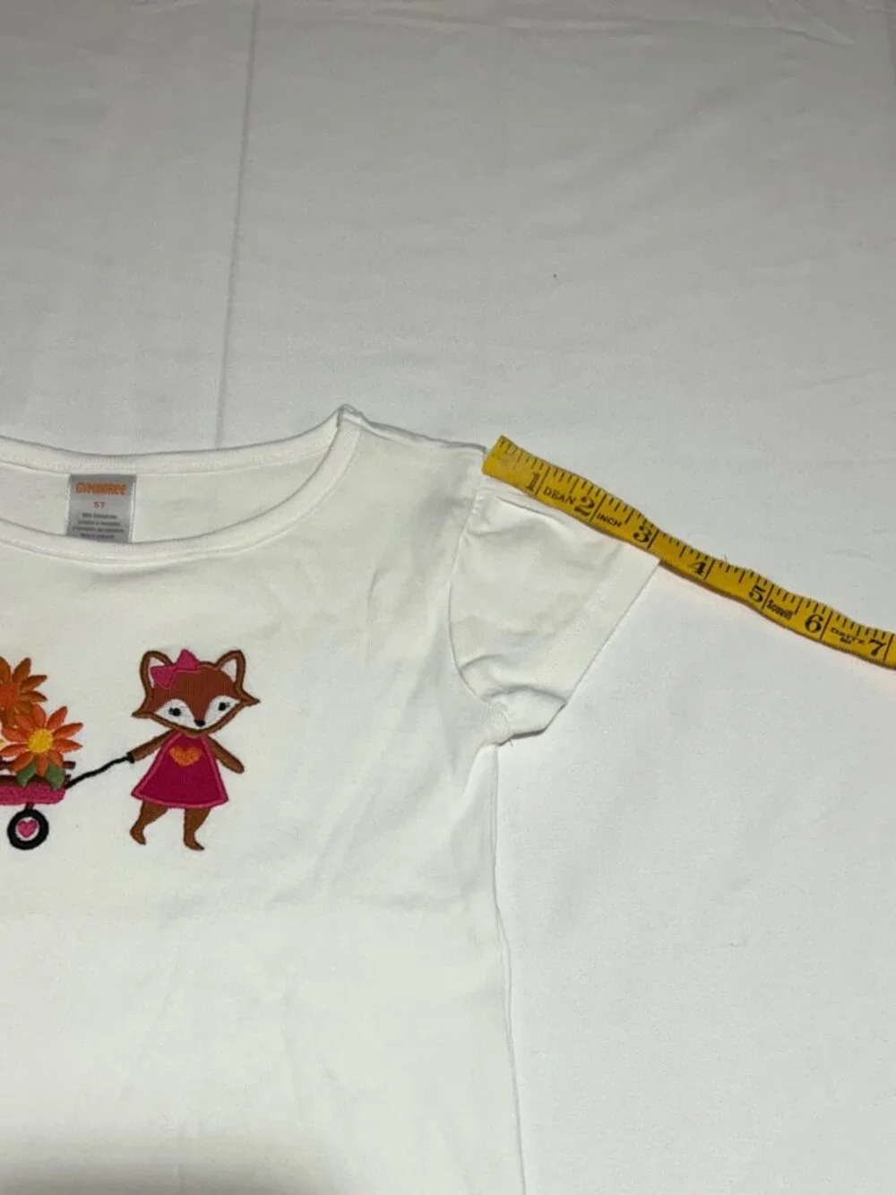 Gymboree Girls 5T White Embroidered Fox Wagon Flower Short Sleeve Top Harvest